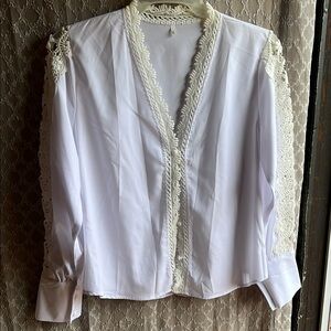 Elegant White Lace Trim Blouse
